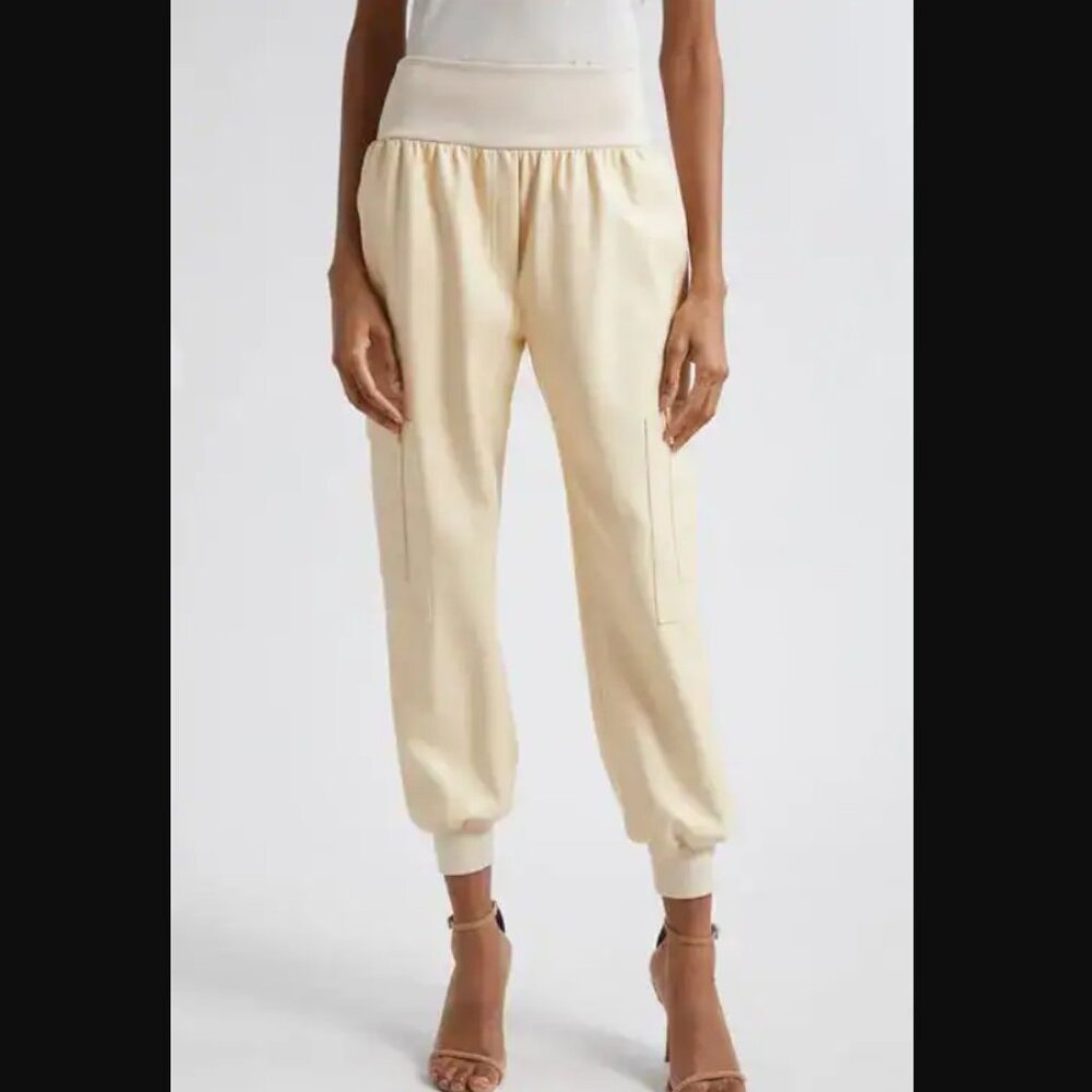 Cinq a Sept Giles Faux Leather Jogger Pants in Dune Size Large NWT
